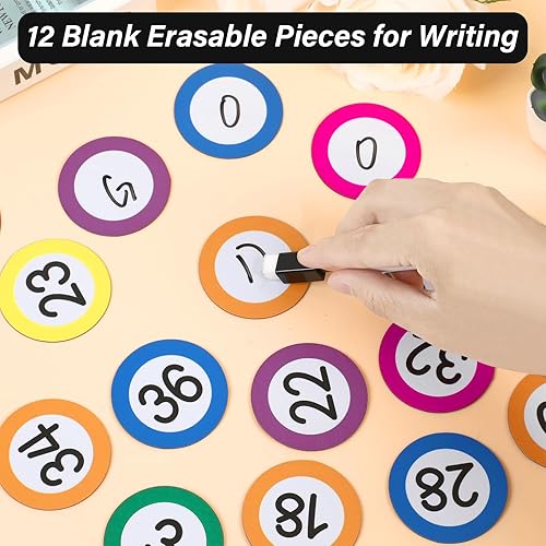 Vista 4 de Qyeahkj 49 números magnéticos de calendario, números magnéticos redondos del 0 al 36 con 12 espacios en blanco para escribir, acentos coloridos