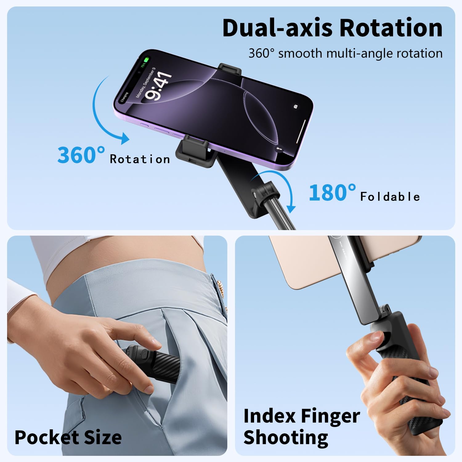 yAyusi Estensibile Mini Selfie Stick Treppiede con Telecomando, Treppiede Portatile Tascabile per iPhone, Piccolo Compatto Telefono Selfie Stick per Vlog/Registrazione Video/Streaming Live (Nero)
