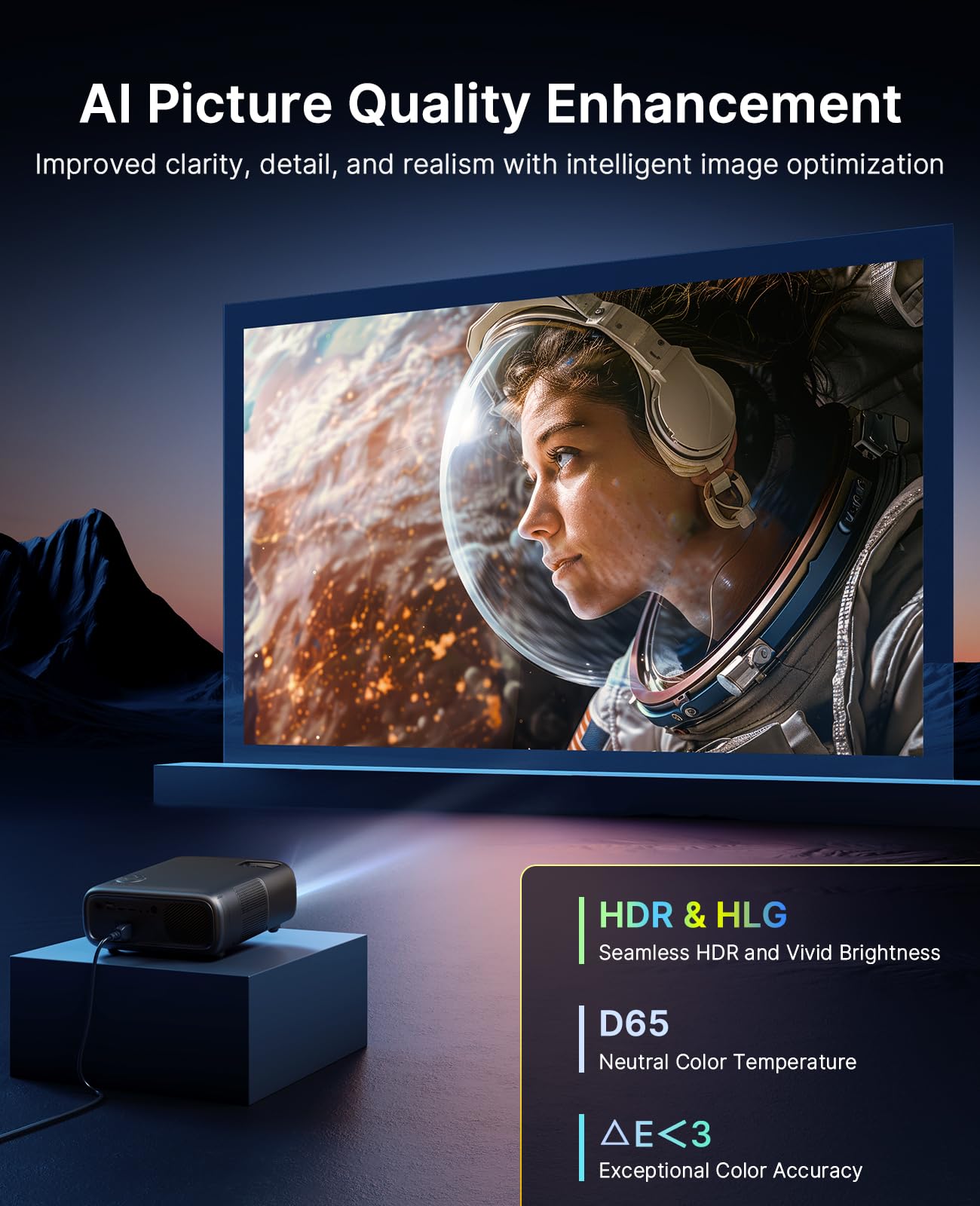 NexiGo PJ40 Pro projektor Google TV, natywny 1080p, obsługa 4K, wzmocnienie obrazu AI, 800 ANSI lumenów, inteligentny projektor z automatycznym keystone, głośniki 20 W, pilot zdalnego sterowania