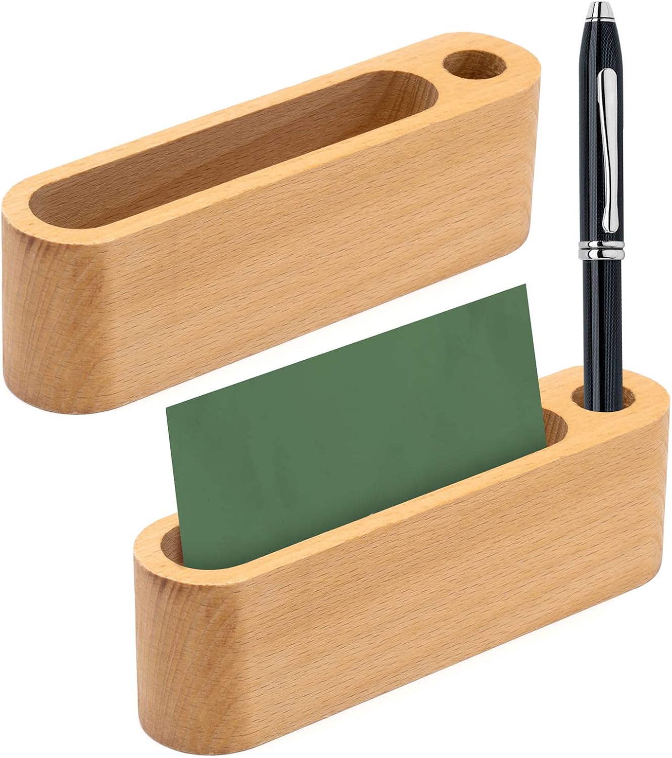 LAHONI 2 Pieces Wood Business Card Holder for Desk