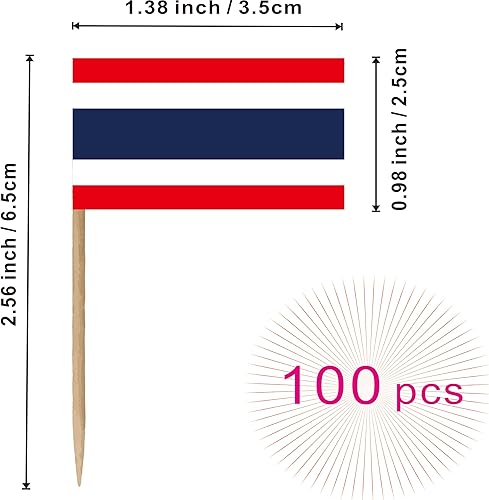 Miniatura 2 de Bandera tailandesa nacional de palillo de dientes, mini cóctel nacional tailandés para cupcakes de frutas, decoración de palitos de alimentos,
