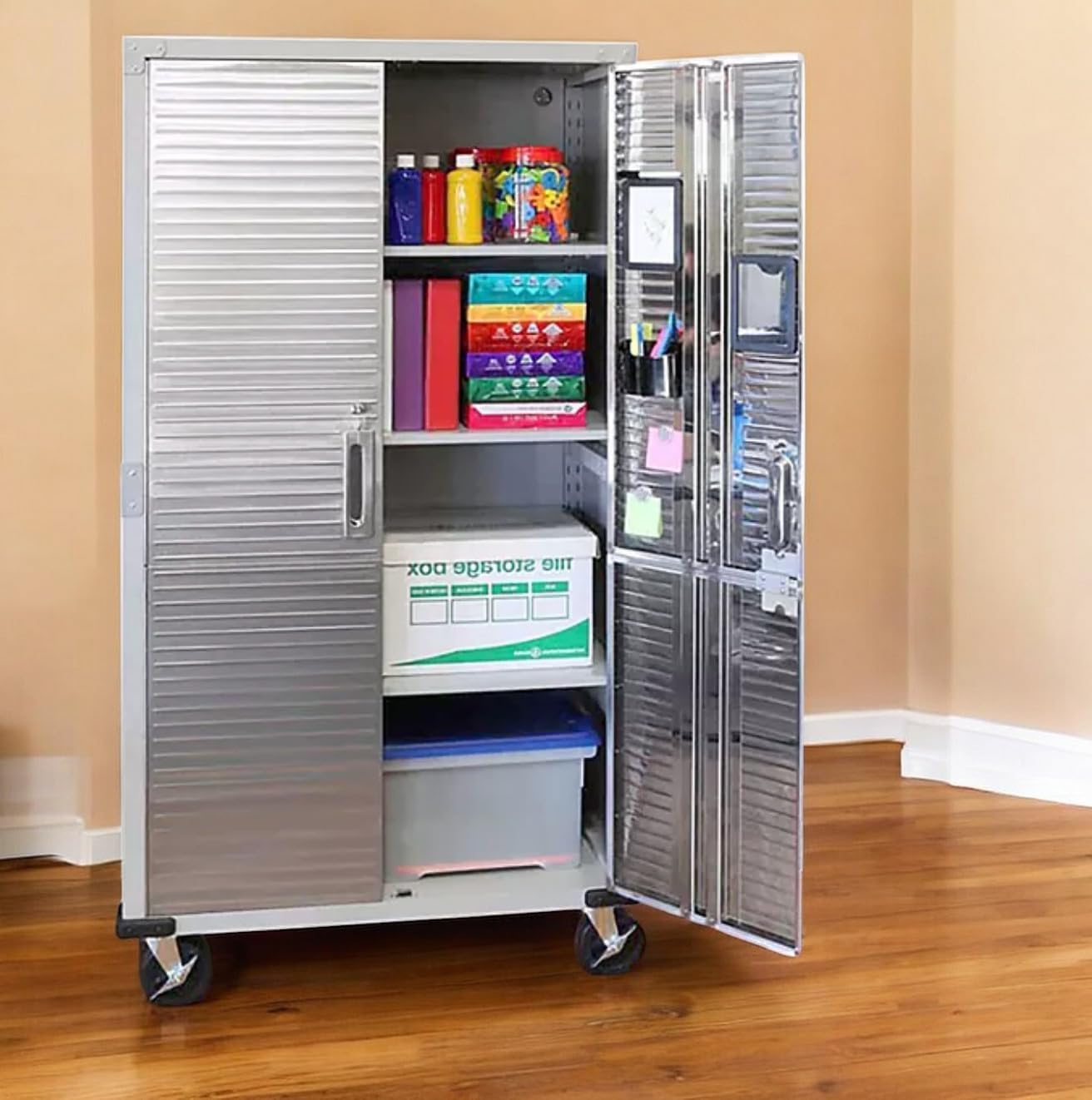 Heavy-Duty Storage Cabinet with Roller Doors, Rolling Casters (Granite Grey, 36" W x 18" D x 72" H)