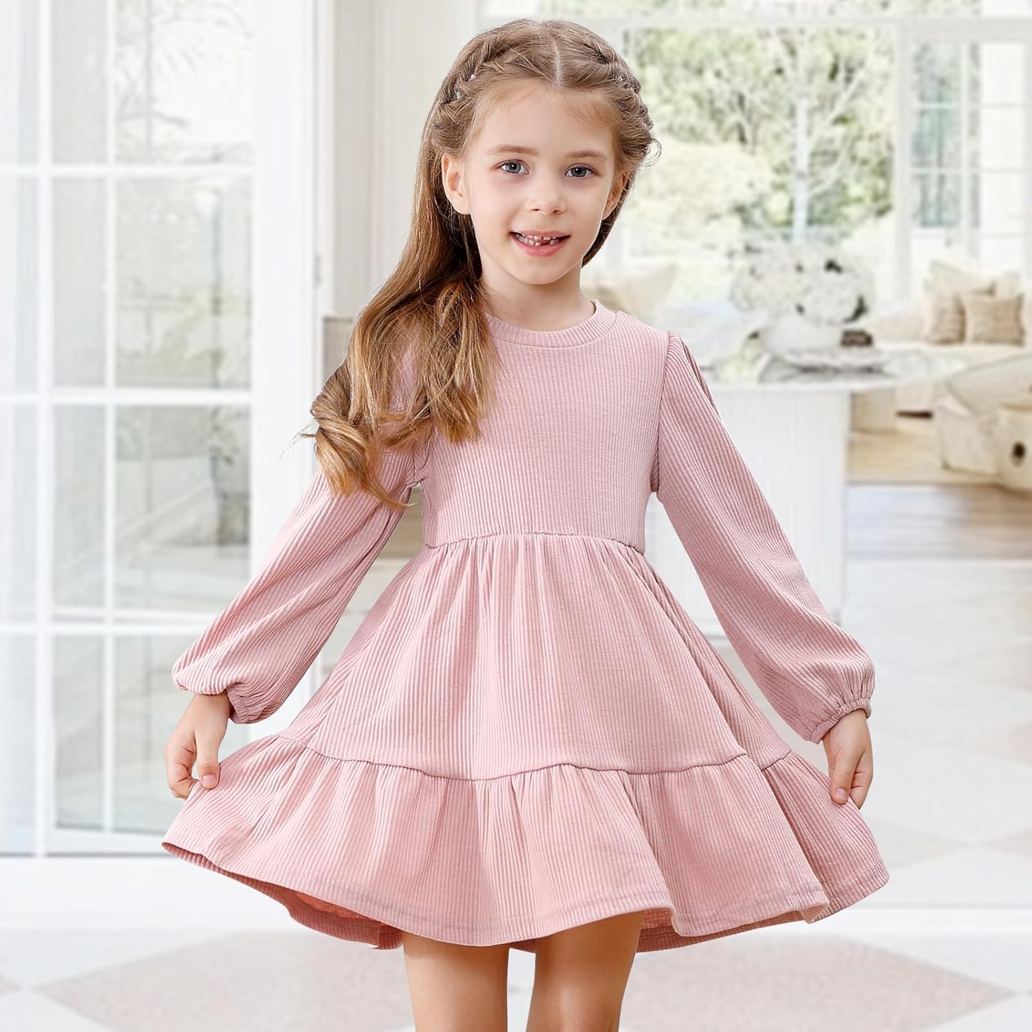 Toddler Baby Girl Dresses Causal Ruffle Little Girl Long Sleeve Sweater Dress Fall Winter Outfits - Image 2