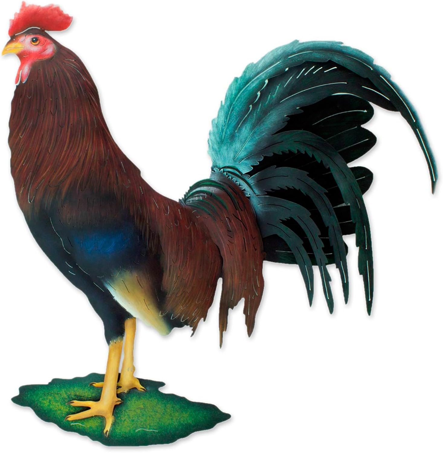 NOVICA Animal Themed Large Steel Wall Mural, Brown, 'Proud Rooster'