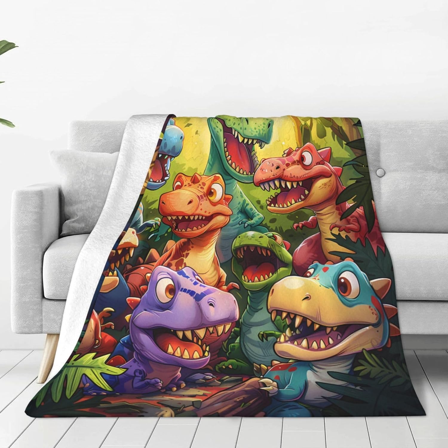 Printed Cute Funny Dinosaurs Cartoon Throw Blanket Ultra Soft Cozy Flannel Fleece Blanket Fuzzy Warmth Lightweight Bedding for Couch Sofa Chair Bed Living Room Bedroom Decor,60"X50" - Image 2