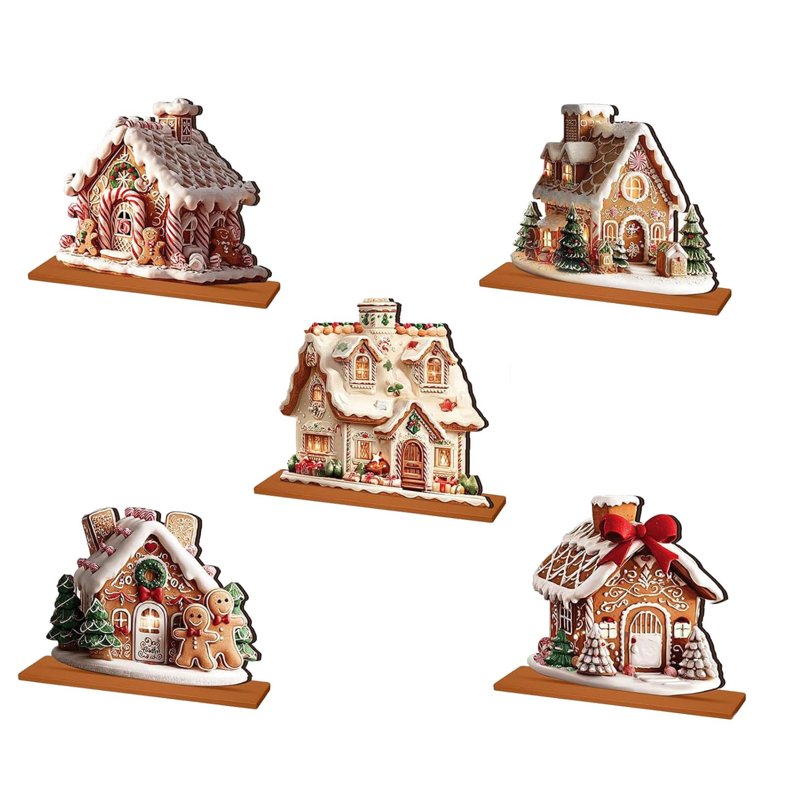 Mekalero 5Pcs Christmas Villages House Miniature Gingerbreads House Figurine Collectible Buildings Xmases Decorations Decoration