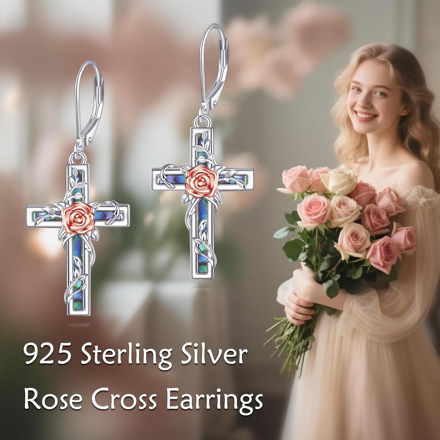 YFN Cross Earrings Sterling Silver Dangle Drop Leverback Cross Earrings Religion Jewelry Christians Gifts for Women Men