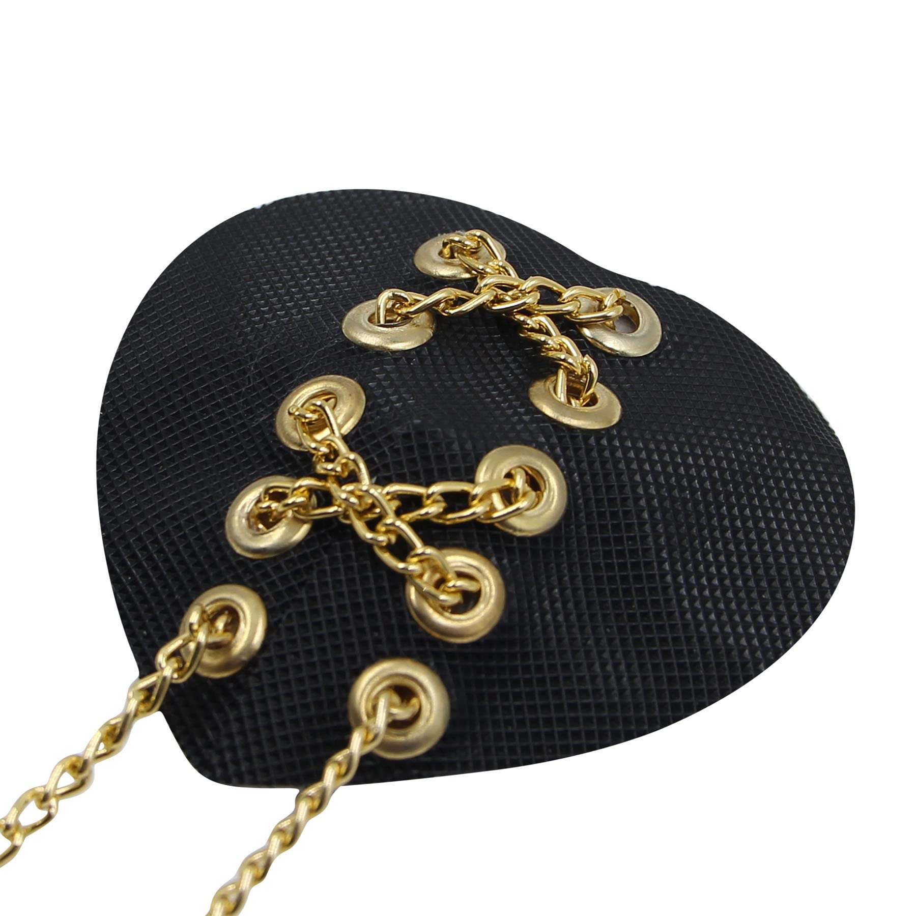 ZGMYC PU Leather Heart-shaped Nipple Cover with Gold Metal Chain, Reusable Adhesive Pasties Bra Sexy Body Chain for Party Rave Festival