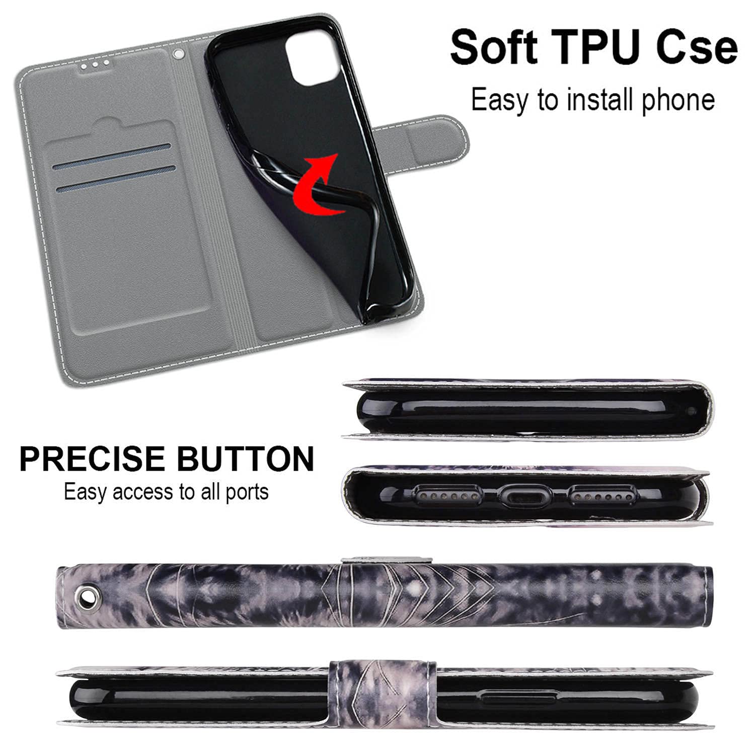 MadBee Custodia Compatibile con iPhone 11 6,1 Pollici, Portafoglio Creativo Colorato Libro Pelle PU Flip Caso Magnetica Supporto Cover per iPhone 11 ( Gatto B