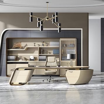141.7" L-Shaped Executive Desk, Large Office Desk with Drawers, Corner Computer Desk with Power Outlet Led Strip Home Office Desks Drawer Workstation