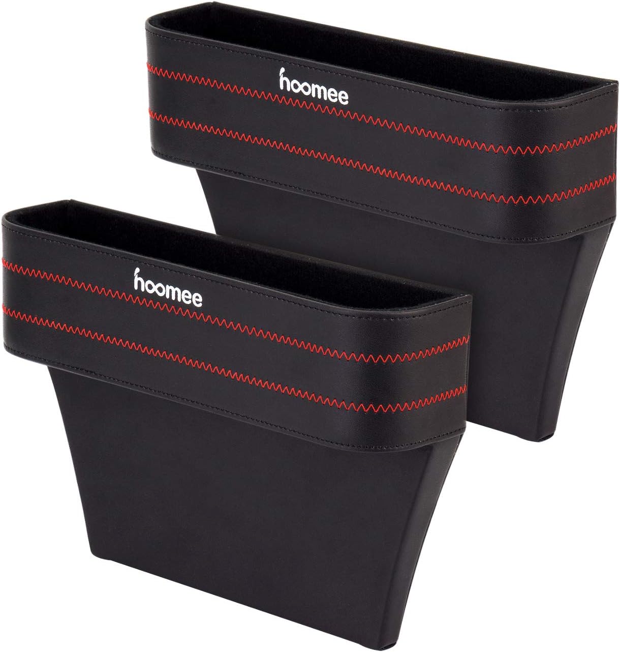 HOOMEE Deluxe PU Leather Multi-Functional Console | Auto Vehicle Seat-Side Pocket Organizer, Car Seat Gap Filler | Storage Caddy | Coin Catcher | Extra Storage-Fit Most Cars. Black 2Pack-US