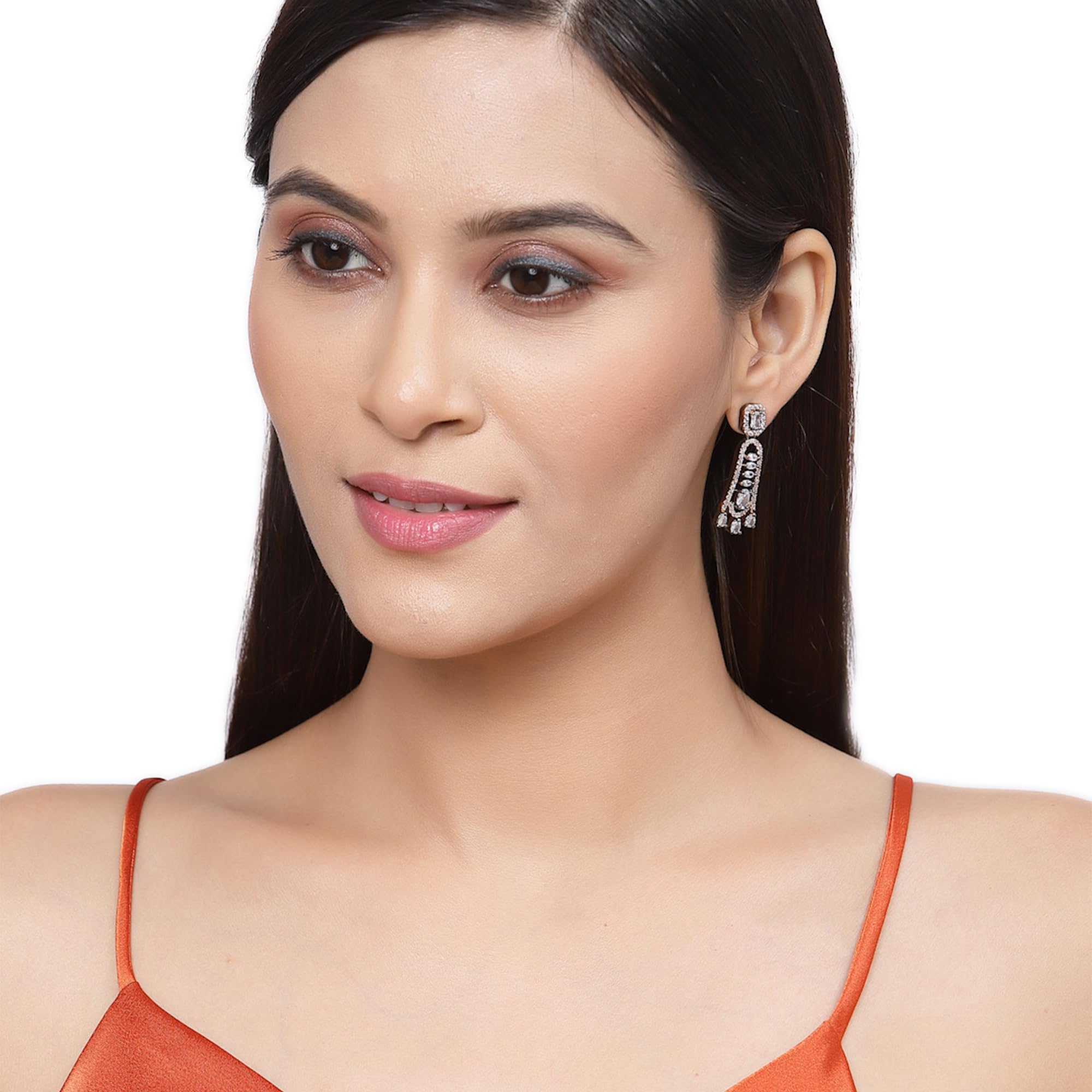 Classic Rhodium-Plated American Diamond Drop Earrings