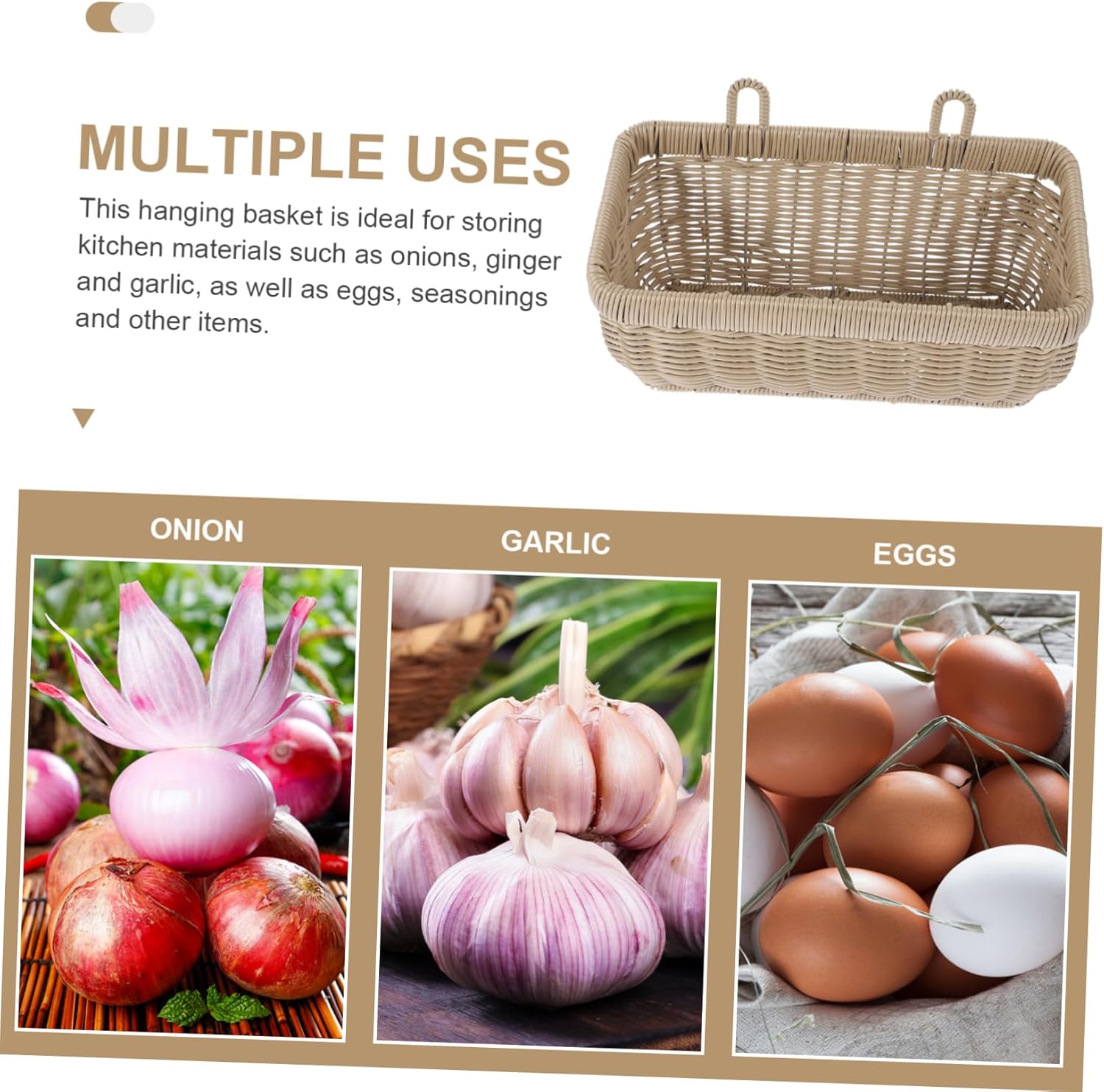 2pcs Woven Wall Hanging Basket Fruit Vegetable Flower Storage Holder for Kitchen Door Garden Garlic Ginger Fruit Bowl Sturdy Construction