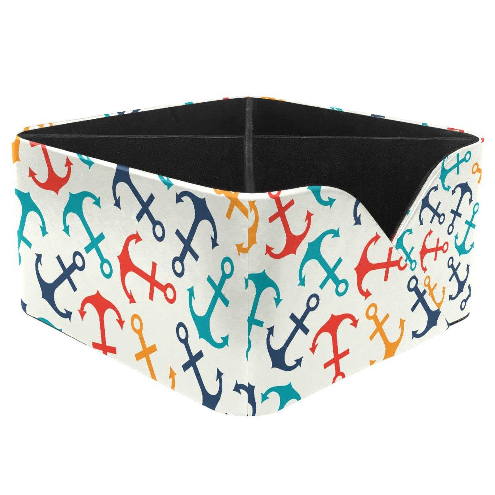 KengjuTesu Colorful Anchor Cute Pattern Desktop Organizer Pen Holder, Rectangular Pencil Cup for Office, Study and Makeup Stations