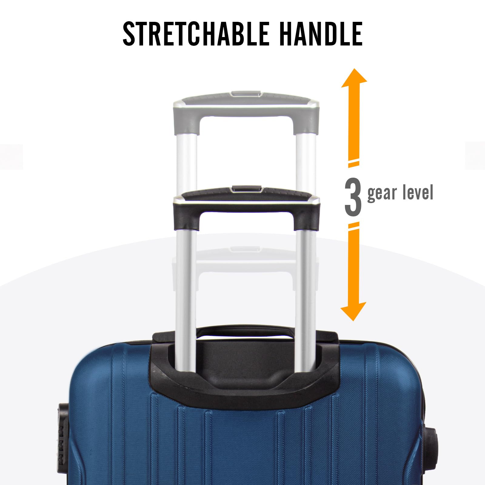 Todeco Valise Moyenne Taille 68cm, Valise de Voyage Rigide et Légère en ABS, Bagage à roulettes avec 4 Doubles Roues Pivotantes 360°, 68x45x26cm, 58-66L, Bleu foncé