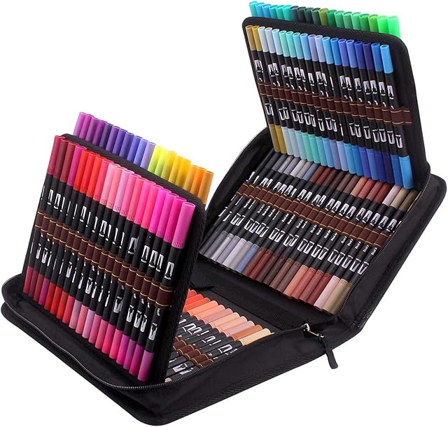 Laconile Colouring Pens,120 Dual Tip Brush Pens Watercolour Brush Fineliner Felt Tip Pens Art Markers, Water Based Coloured Pens for Calligraphy Drawing Sketching Colouring Book