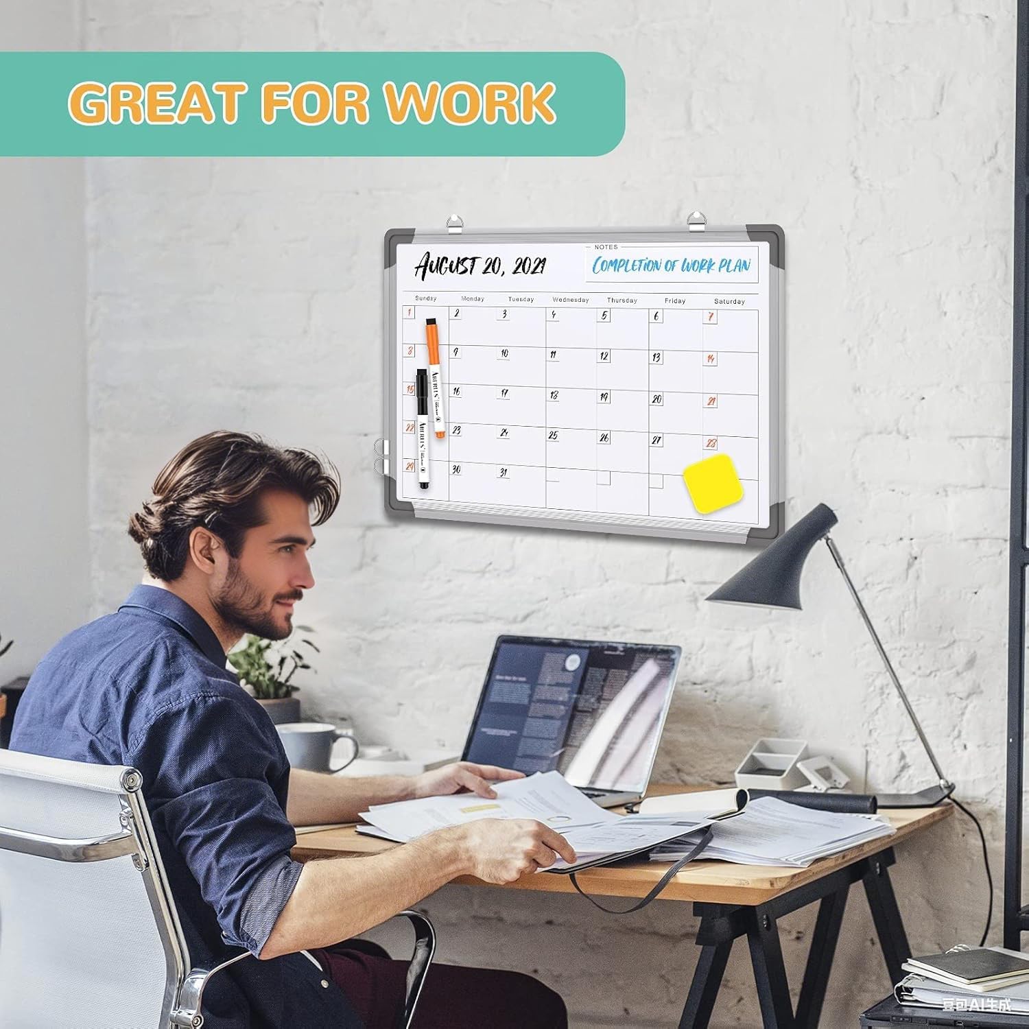 Magnetic Whiteboard, Dry Erase Calendar Whiteboard, Double-Sided White Board for Office, School, Kitchen, Planning, Memo, Home (40 x 30cm) - Image 4