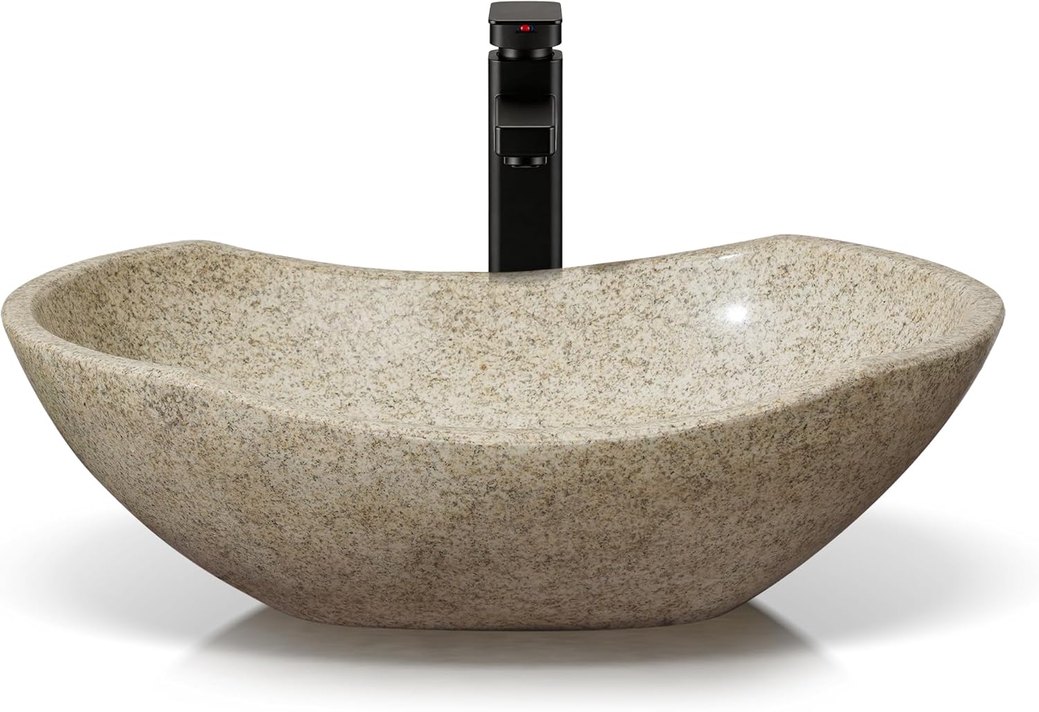 Granite Vessel Sink for Bathroom, 20 inch Hand-carved Polished Natural Stone Above Counter Vanity Sink, Modern Rustic Farmhouse Bowl for Vanity Top