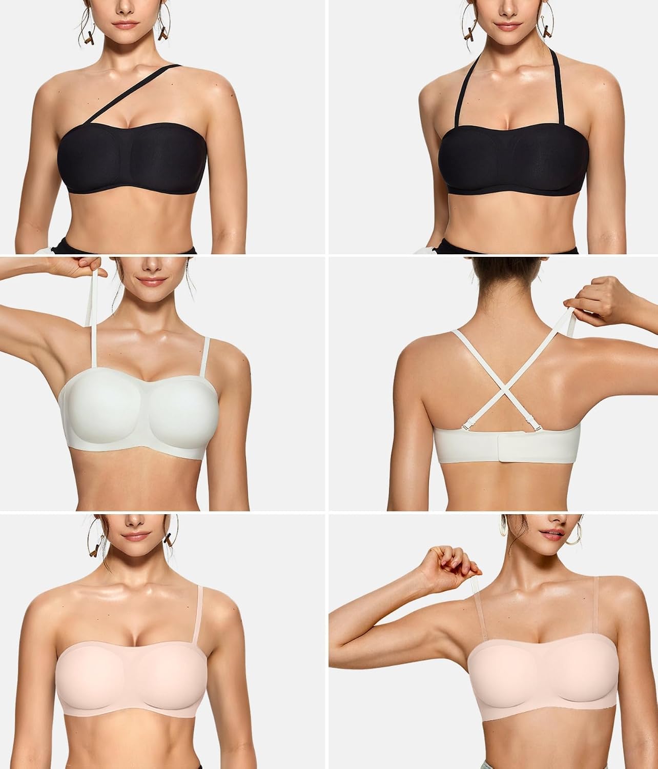OEAK Womens Strapless Bras Jelly Push Up Bandeau Bra Non Slip Wireless Supportive Padded Bras Seamless Comfortable Tube Bra