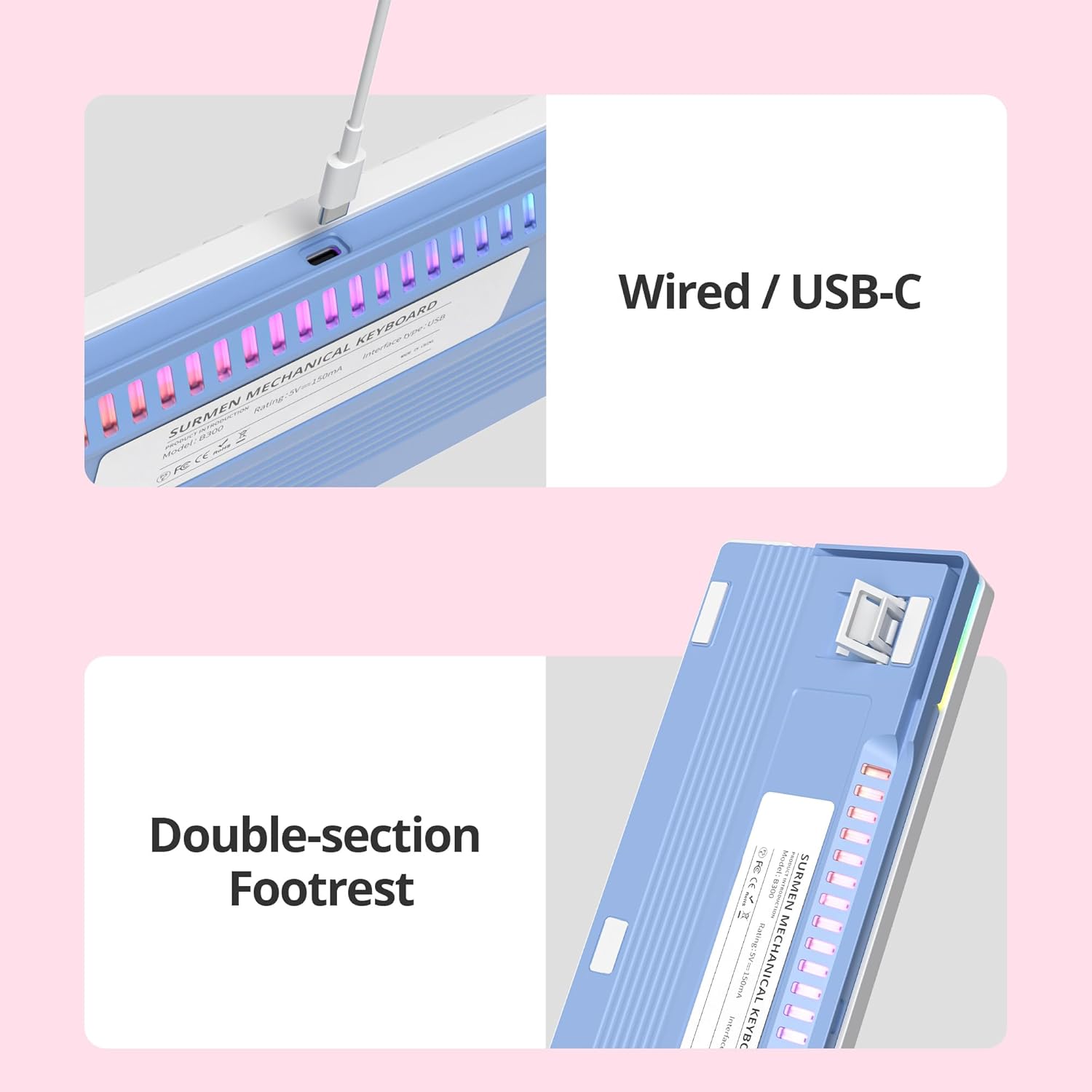 USB-C Connection and Double-Section Footrest