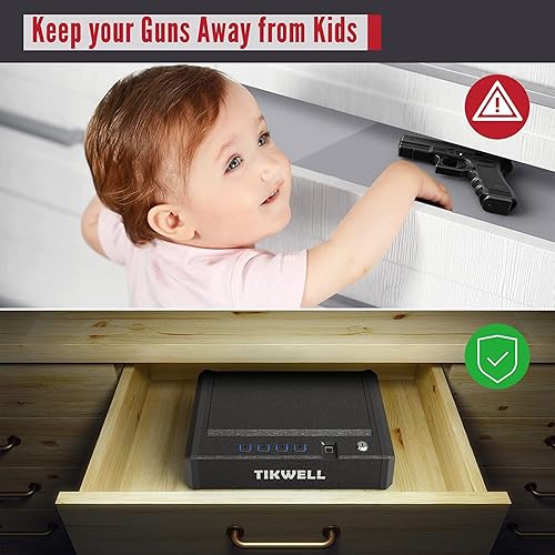 Miniatura 4 de Caja fuerte para armas TIKWELL para 2 pistolas biométricas seguras para pistolas, acceso rápido a huellas dactilares o teclado, regalos para papá de