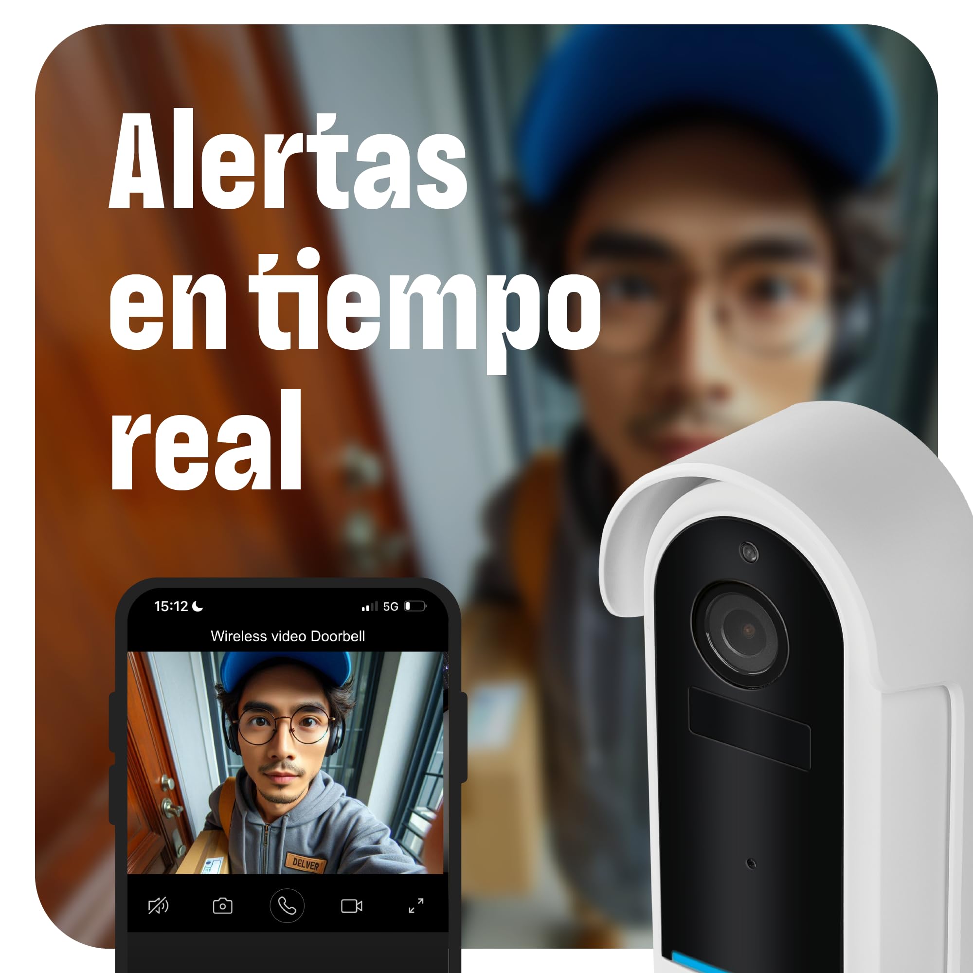OMAJIN by Netatmo, Timbre Vídeo Inteligente inalámbrico 2K, con Pilas, Campanilla incluida, Detección Humana/Movimiento, IP65, Detección Zonas, Audio bidireccional, SD/Cloud, OVD-01
