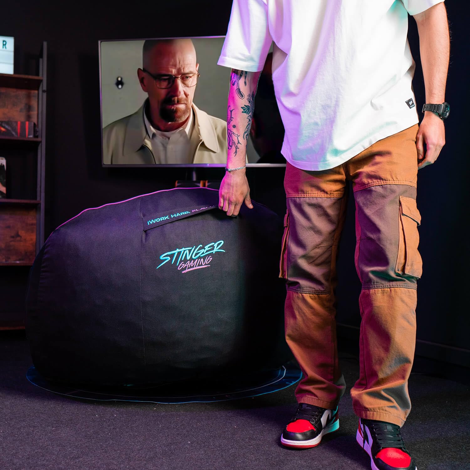 Woxter Stinger Puff Gaming - Ergonómico, Sillón para Juegos, Relleno Incluido, Tela Antimanchas y Transpirable, (Black & Blue)