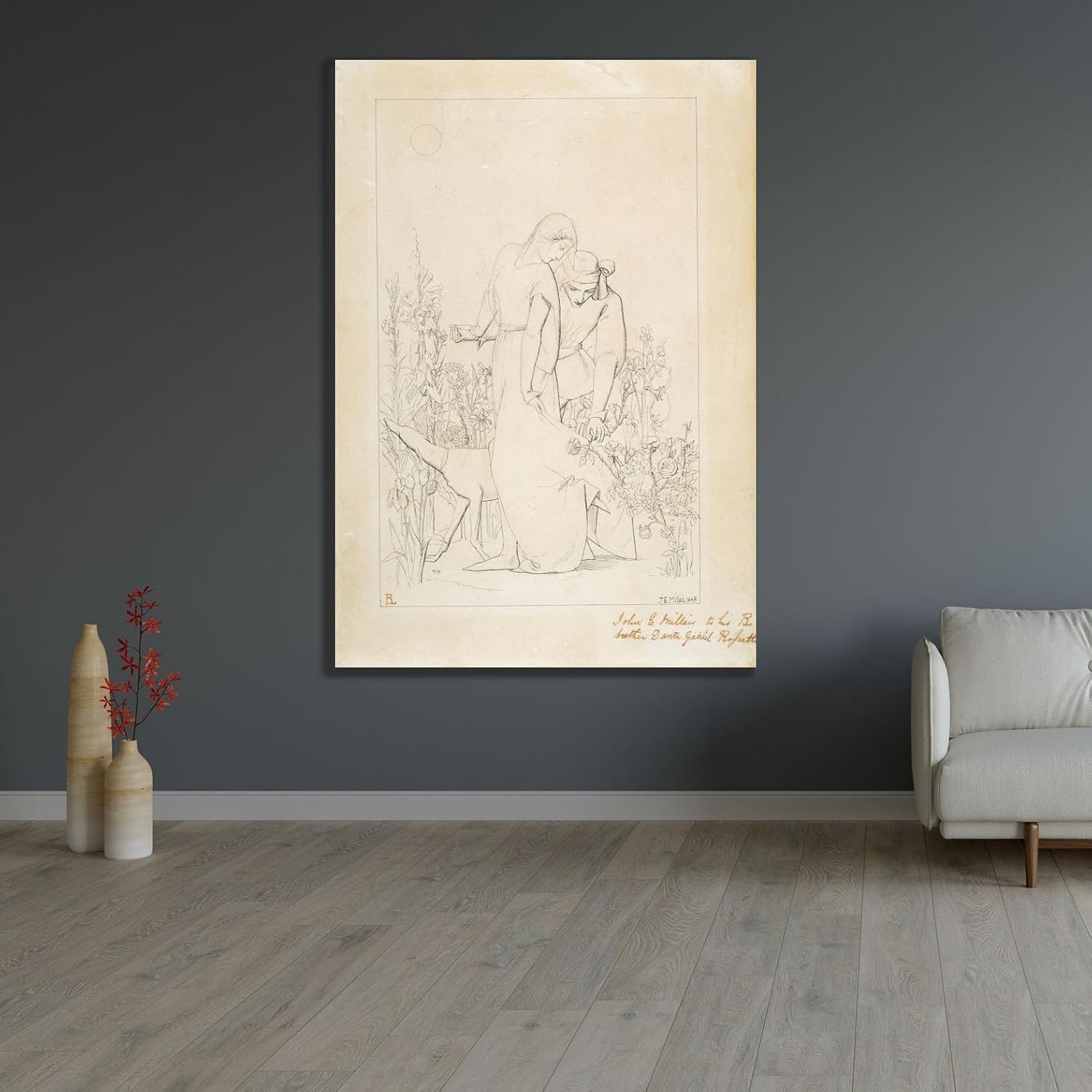 ArtDirect Lovers by a Rosebush (1848) Unframed Art Print Giclee Poster by Sir John Everett Millais - Ready for Framing with Customization Sizes 7x10, 10x14, 14x20, 24x35, 33x48 and 42x60 inches