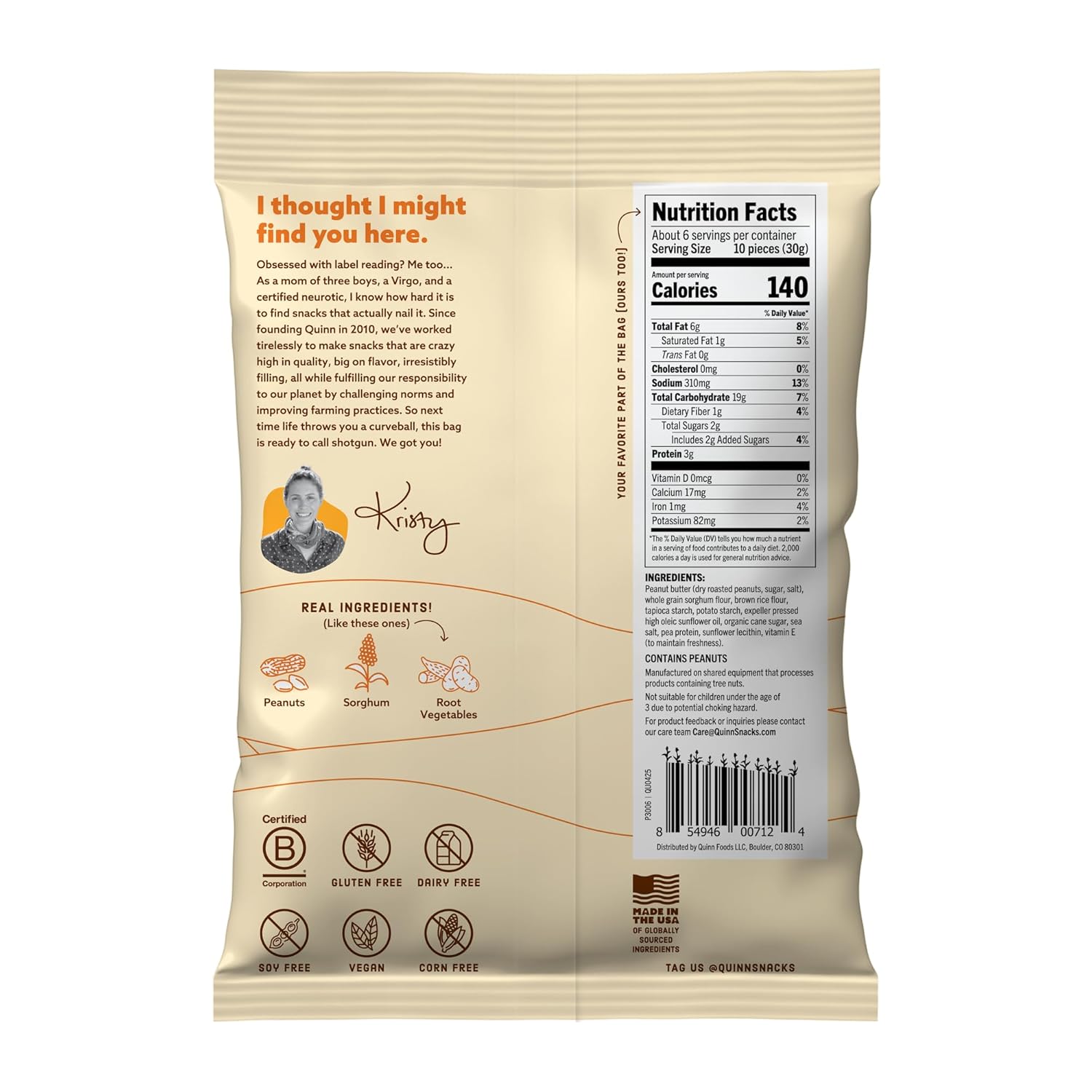 Quinn Snacks Peanut Butter Filled Pretzel Sticks - Gluten Free Snack, Salty & Crunchy, Made with Real Natural Ingredients, Peanuts, Sorghum, & Root Vegetables, Dairy Free, Vegan - 6.5 oz (Pack of 8)