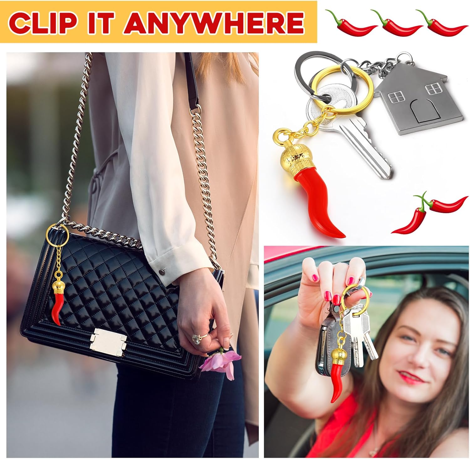 Remuuly 10 Pcs Italian Horn Keychain Italian Red Horn Charm Chili Pepper Keychain Souvenir for Car Mirror Accessories - Image 4