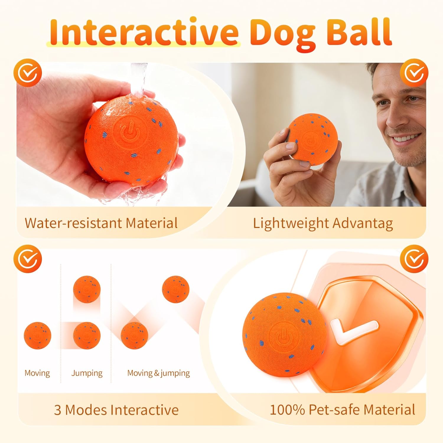 smart interactive dog toys, interactive dog ball with ipx7 waterproof, e-tpu material, low noise, automatic moving/bouncing/rotating for medium and large dogs indoor & outdoor stimulation orange
