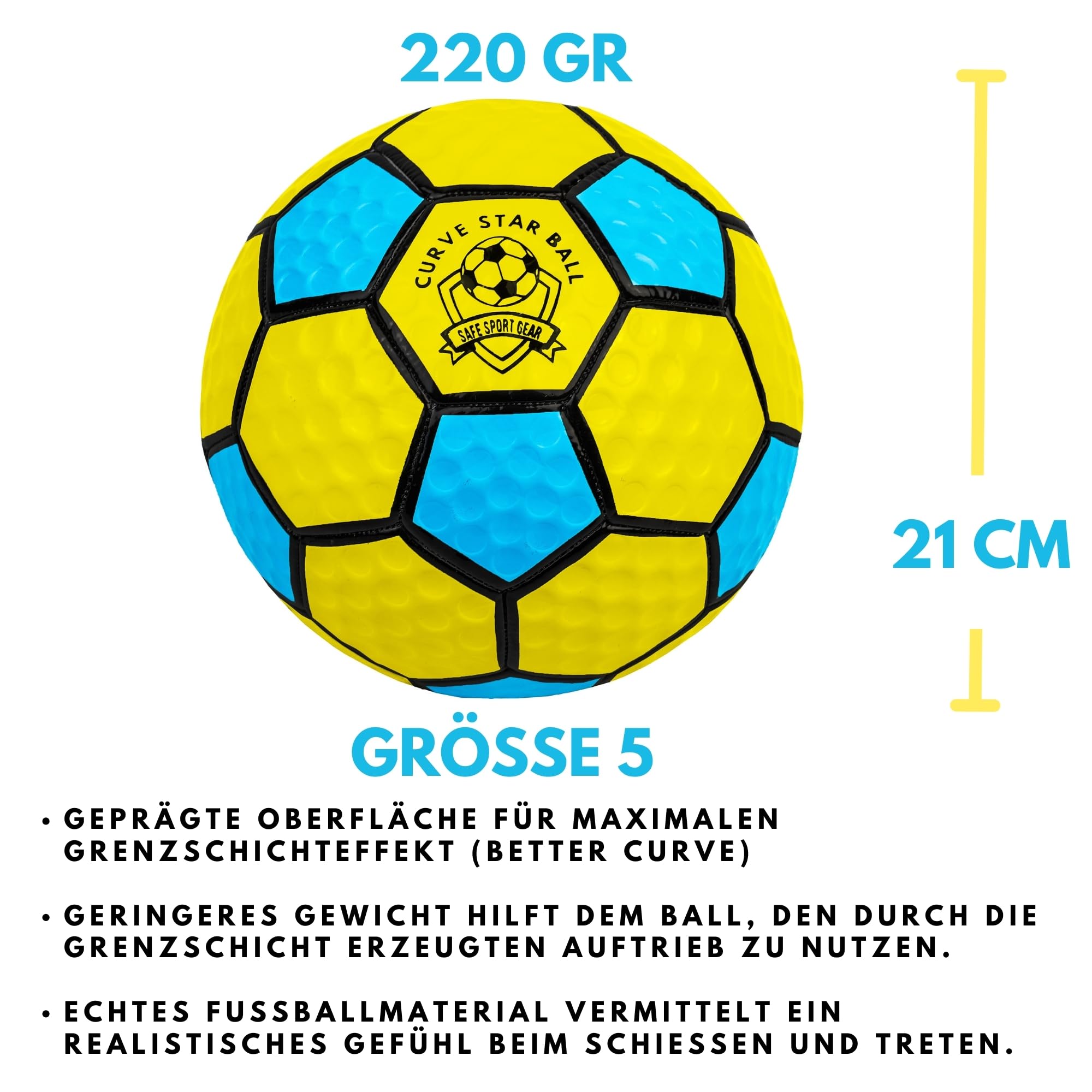 Safe Sport Gear Curve Star Fußball – Kurve Deine Schläge Wie EIN Profi mit Diesem Lustigen Kinder-Fußballgeschenk – Toller, Leichter Fußball in Größe 5 für Kinder (Gelb)