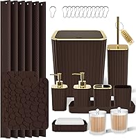 Vista 75 de Bathroom Accessories Set - 25PC Bathroom Sets with Shower Curtain and Rugs, Orange Bathroom Accessories with Trash Can, Soap Dispenser, Soap Dish &