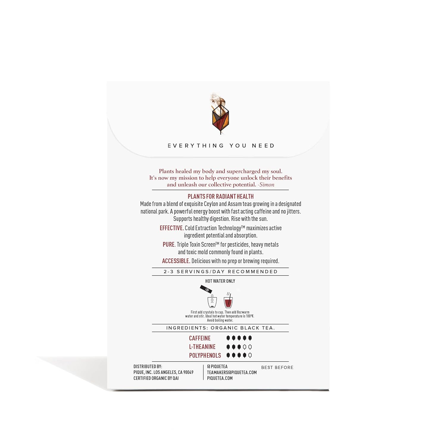 Pique Organic English Breakfast Tea Crystals - Caffeinated Black Tea for Energy, Prebiotic Polyphenols Support Healthy Digestion, Immune Support - 28 Single Serve Sticks (2 Pack)