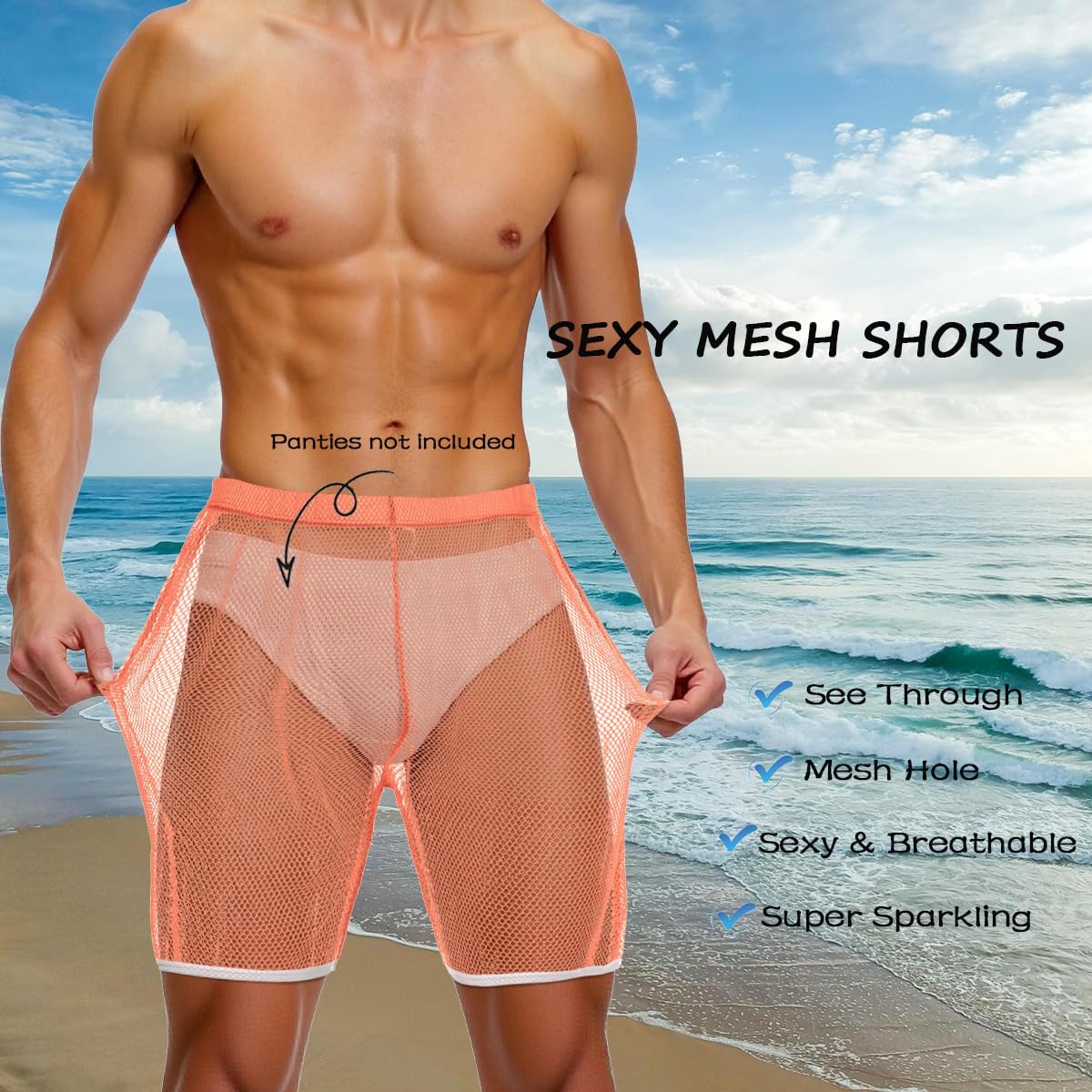 ZONBAILON Mens Mesh Shorts Sexy Lounge Sparkling See Through Boxer Shorts