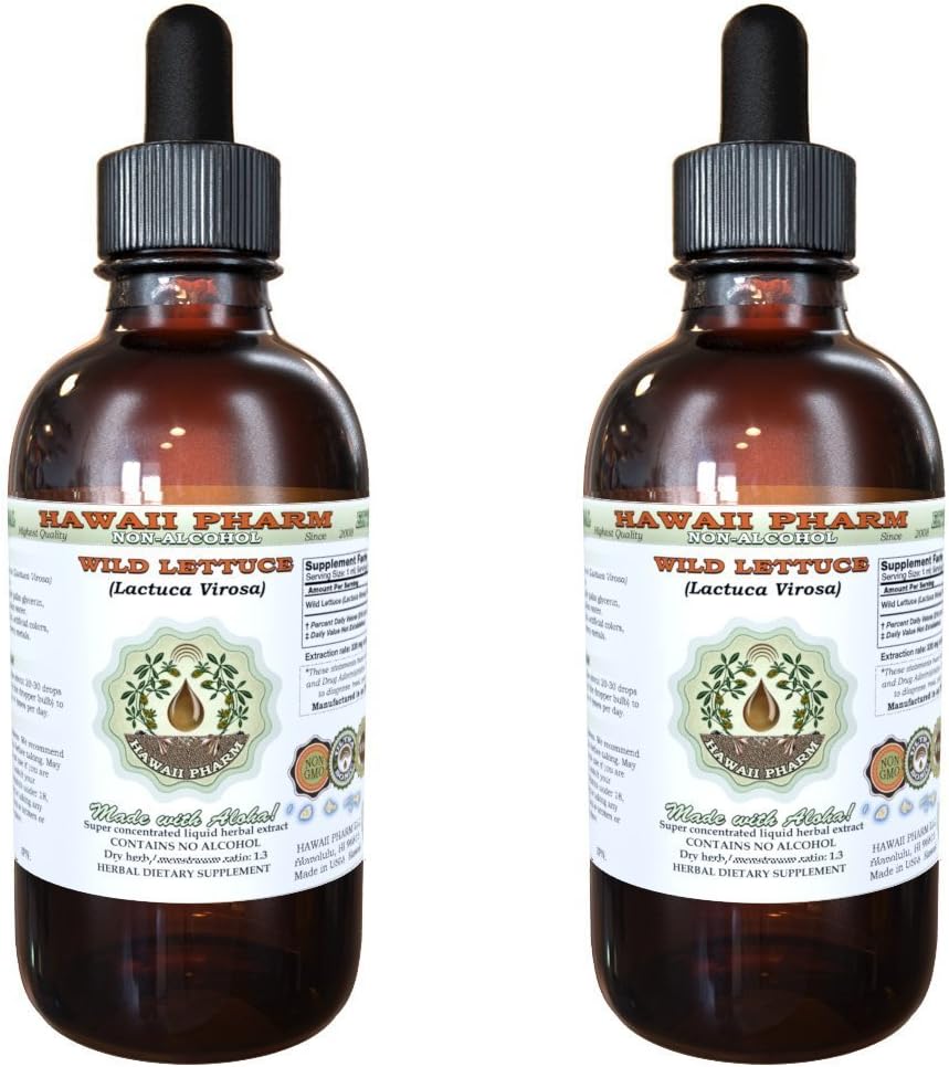 Hawaii Pharm Wild Lettuce (Lactuca Virosa) Alcohol-Free Liquid Extract, Wild Lettuce Dried Herb Glycerite, Made in USA, 2x4 fl. oz