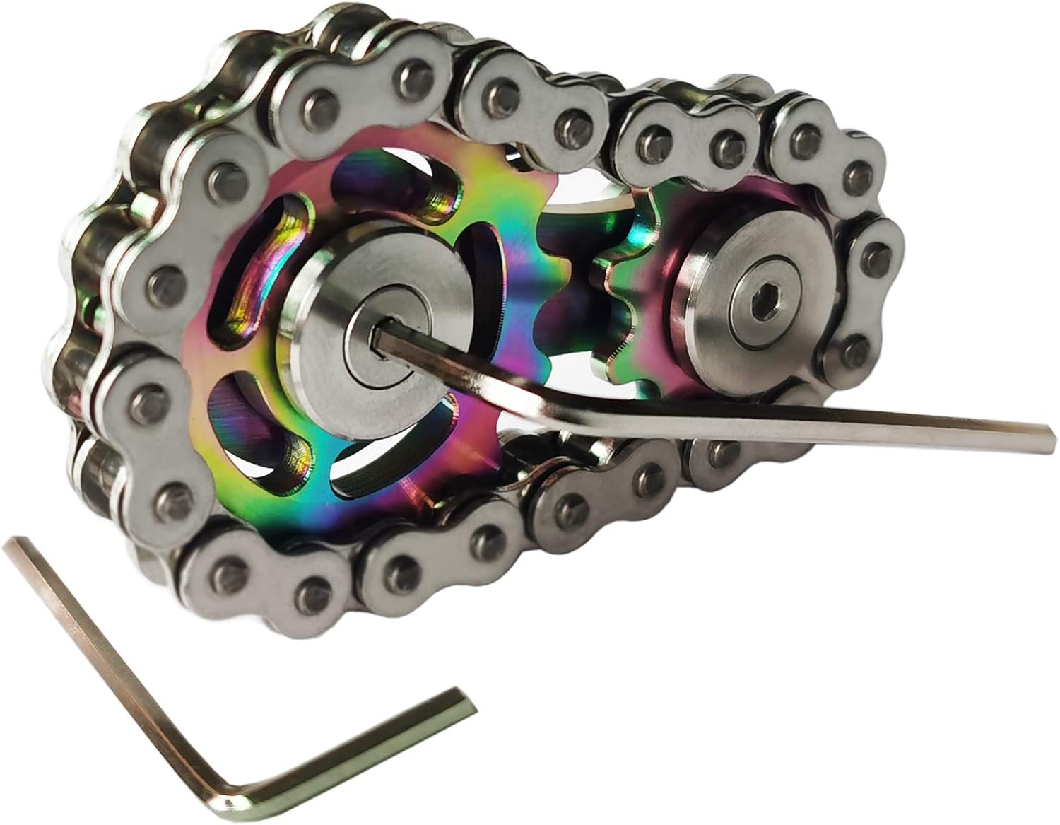 Sprocket Fidgets Chain Stainless Steel Fidget Cube Gears Linkage Bike Chain Novelty Fidget Block Kinetic Desk Toy Metal EDC Focus Meditation Break Bad Habits ADHD (Gold)