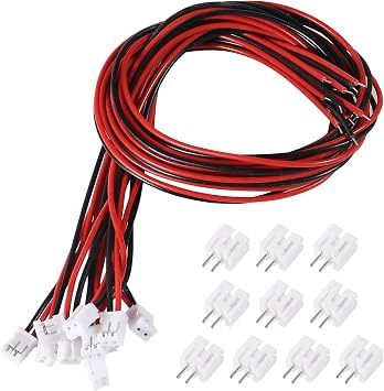 Alinan 20pcs Jst 2.0 Ph 2 Pin Connector Plug, Included 10pcs Mini 2 Pin Jst Ph2.0 26AWG Female Connector Plug with 300mm Cable Wire and 10pcs Micro Jst Ph2.0mm 2Pin Male Connector Plug