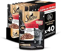 Pack Ração Úmida Sheba Sachê para Gatos Filhotes Sabor Carne ao Molho 85g - 40 unidades
