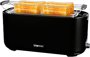 Clatronic® 4 Scheiben-Toaster | mit Brötchenaufsatz | Langschlitztoaster mit Auftau-/Aufwärm-/Schnellstoppfunktion | für Toastbrötchen & Fertigwaffeln | TA 3802 schwarz