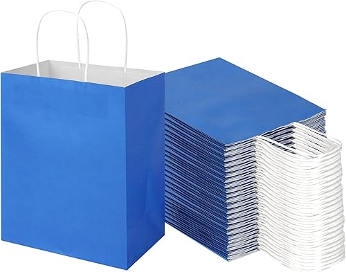 Miniatura 10 de Toovip Paquete de 100 Bolsas de Papel Kraft Verde Hierba Medianas de 8 x 4.75 x 10 Pulgadas con Asas a Granel, Bolsas de Envolver Regalos