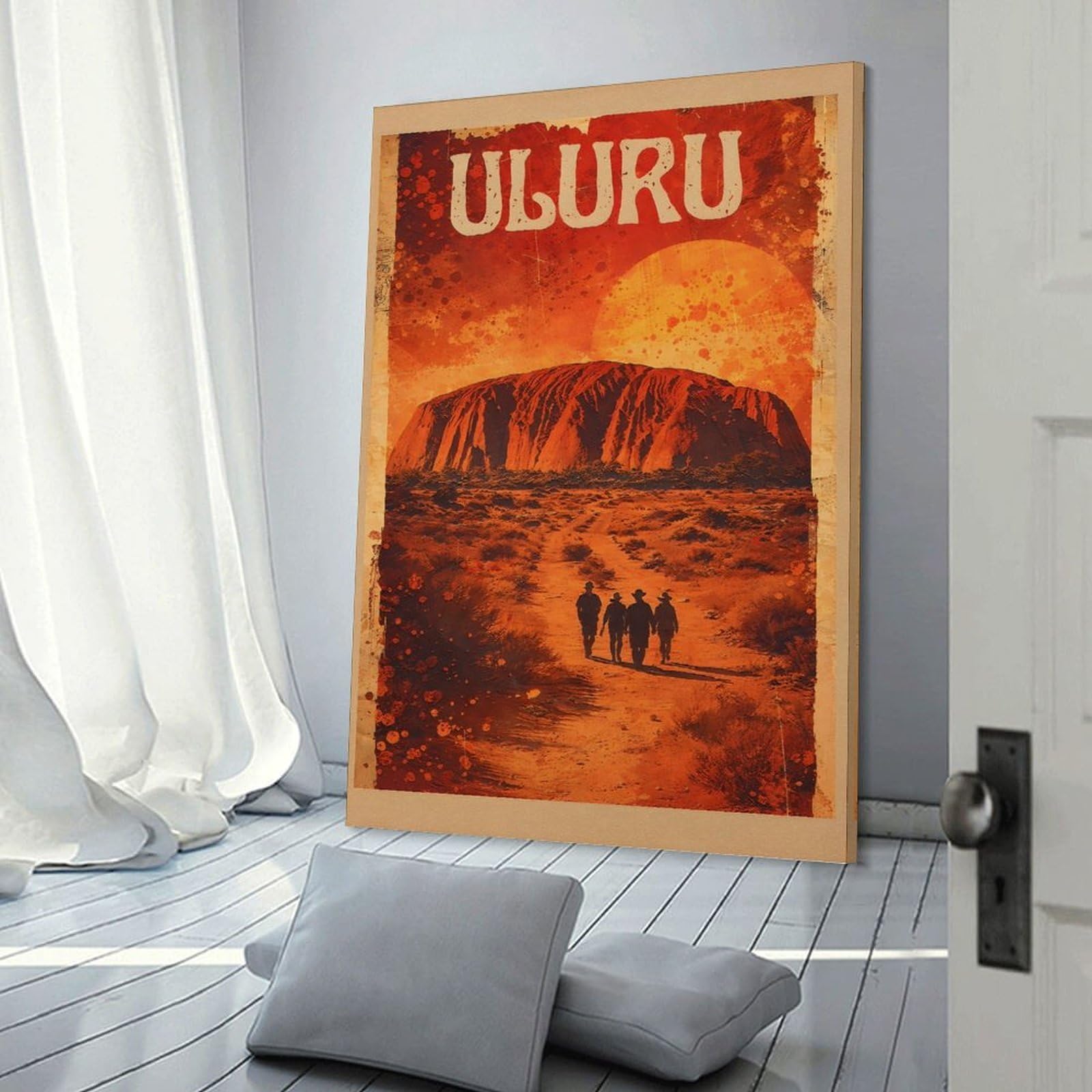 Junmoney Wall Picture Print Uluru Vintage Travel, 24x36inch(60x90cm), for Living Room, Lounge Or Sitting Room, Modern Wall Decor for Cosy Interiors