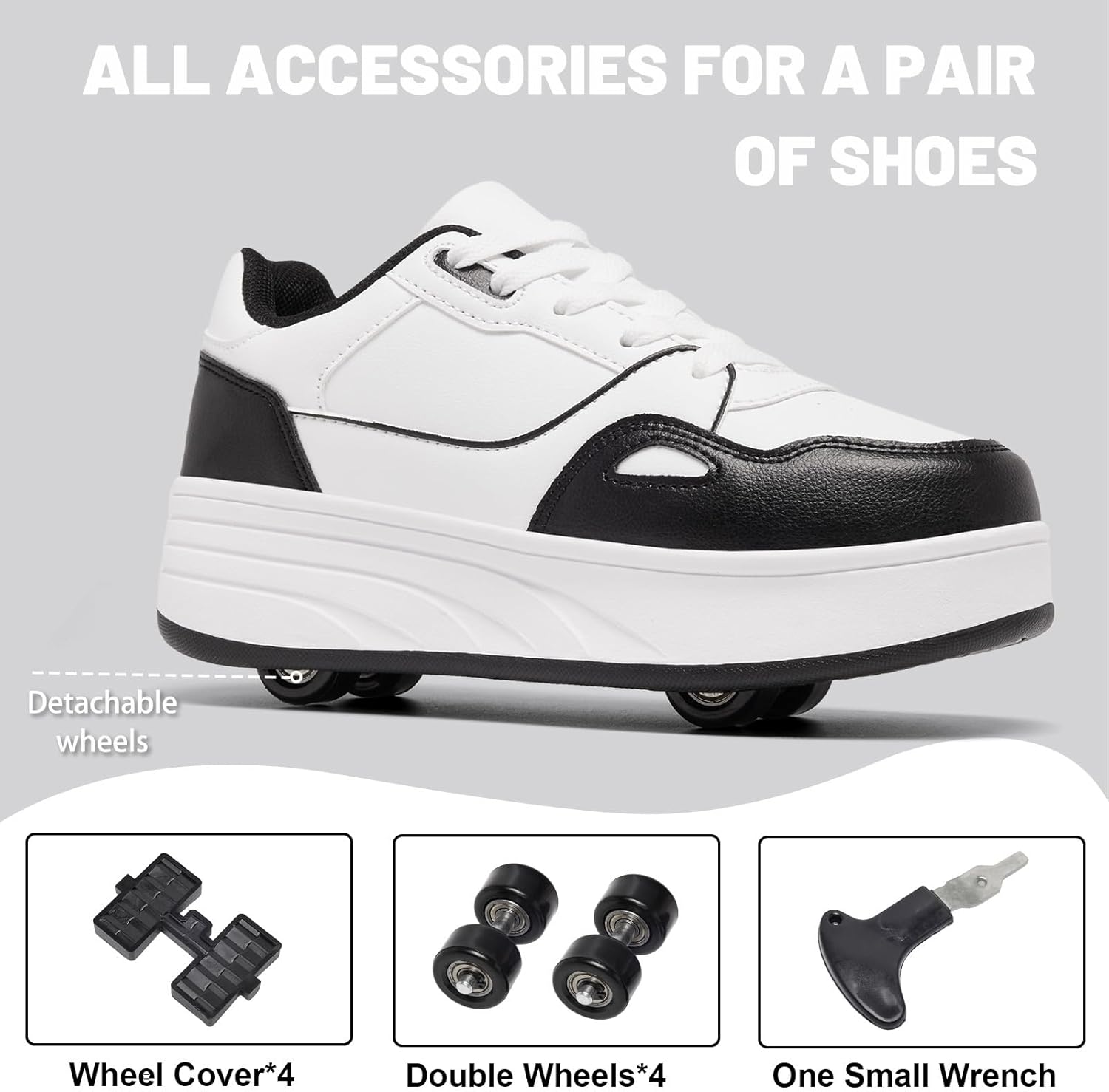 HSQ Fashion Sneaker Roller Skate Shoes for Boys Girls Kids Detachable Wheeled 2 in 1 Skating Shoes with Wheels