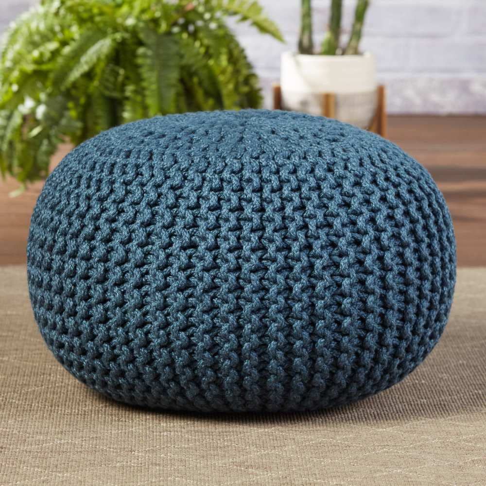 Ultra Durable Round Pouf Ottoman Chunky Knit Weave for Texture & Handmade Appeal, Size 20