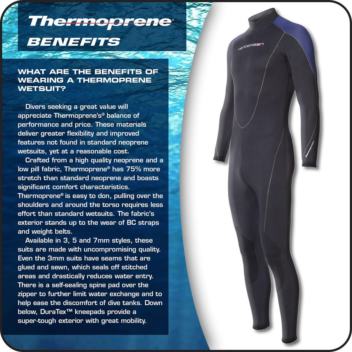 Henderson Thermoprene 7mm Men's Jumpsuit (Back Zip) - Black/Blue - Large Tall