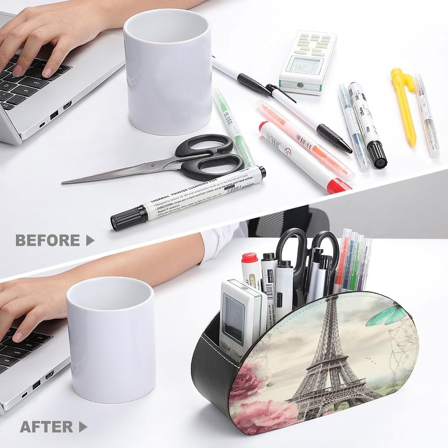 French Tower PU Leather Remote Control Holder with 5 Compartments image 3