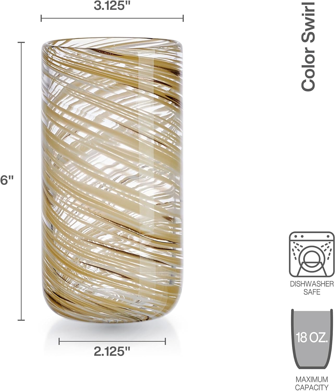 Mikasa Color Swirl Honey Set of 4 Highball Tall Beverage Drinking Glasses, 18 Ounce - Image 2