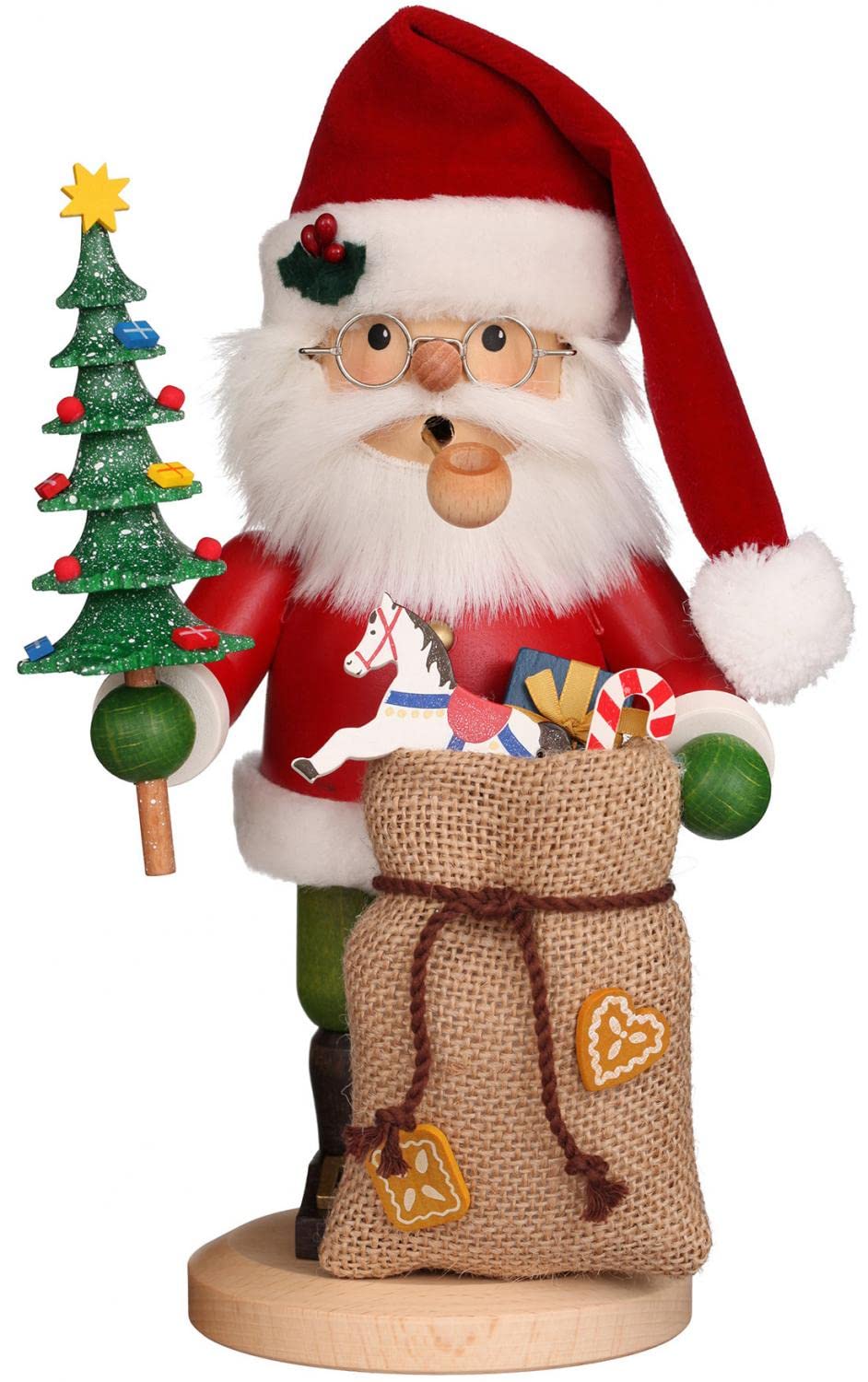 Santa Claus Christian Ulbricht fumeur encens sapin figurine Noël bois 27cm