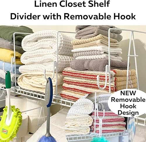 Miniatura 9 de Evelots Separadores de estantes de alambre, paquete de 4 con ganchos extraíbles de patente pendiente, almacenamiento y organización extra para