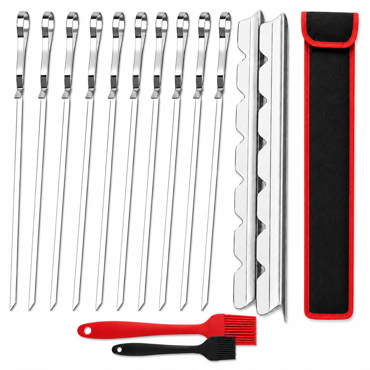 Fengzhe Brochetas de acero inoxidable para asar a la parrilla, pinchos planos de barbacoa de 16.5 pulgadas con deslizador, resistentes, reutilizables, ideales para carne, camarones, pollo y verduras,
